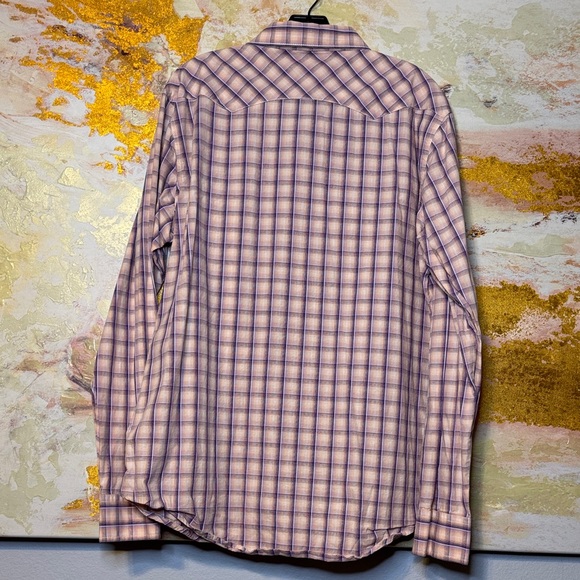 Wrangler Pink/Purple/Peach Plaid Pearl Snap Western Shirt XL - Picture 4 of 4